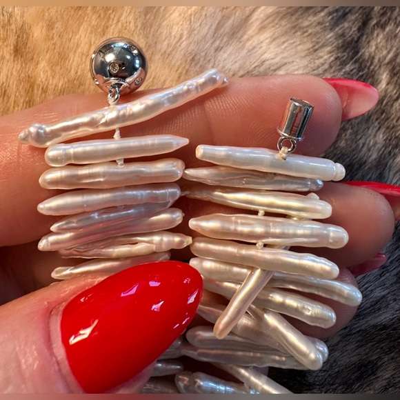 Baroque Knotted Fresh Water Stick Pearl Choker & Pavé Diamond Clasp - Picture 10 of 10